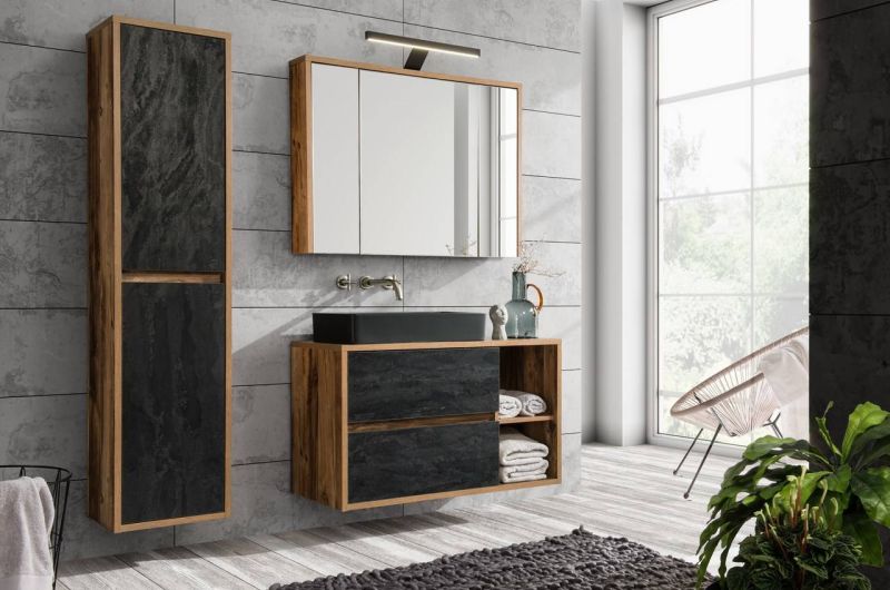 Skrinka do kúpeľne 800 tmavý betón/dub hunton