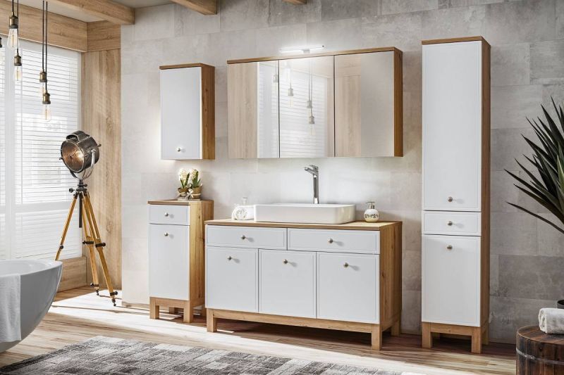 Skrinka do kúpeľne 830 dub artisan/biely mat