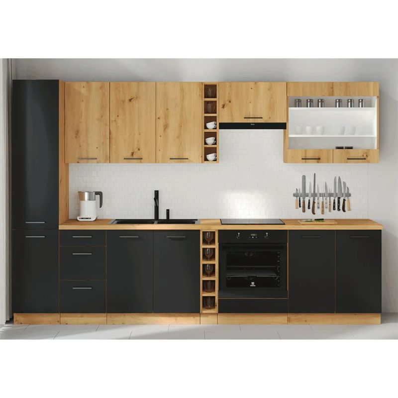 Spodná drezová skrinka, čierny mat-dub artisan, 80ZL 2F BB, 2x dvierka