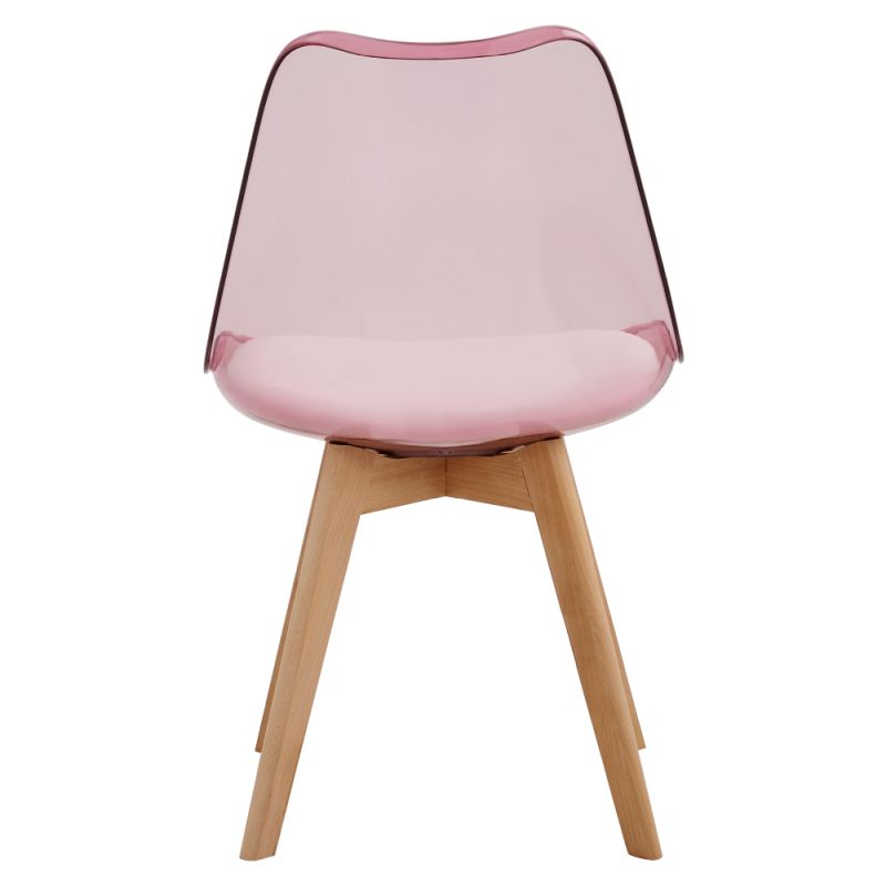 Plastová stolička transparentná ružová, akryl-ekokoža-buk