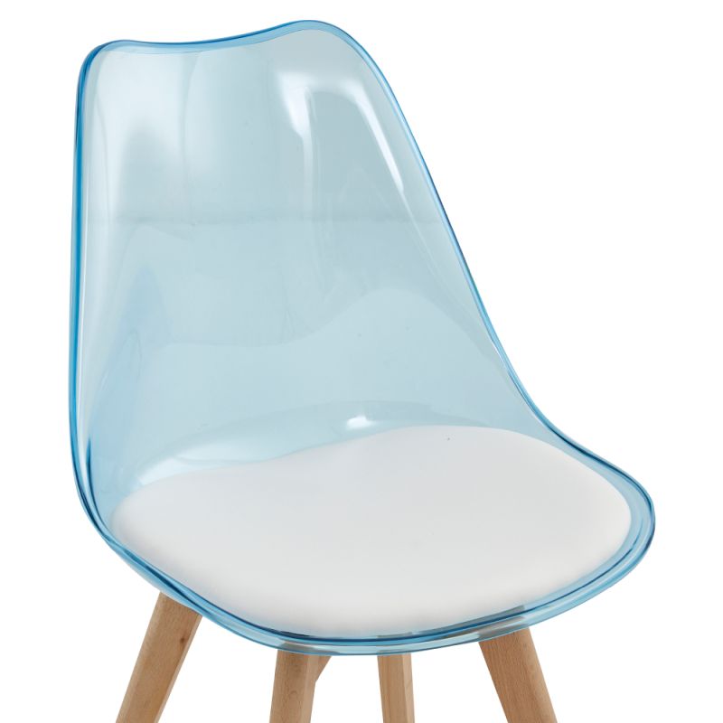 Plastová stolička transparentná modrá, akryl-ekokoža-buk