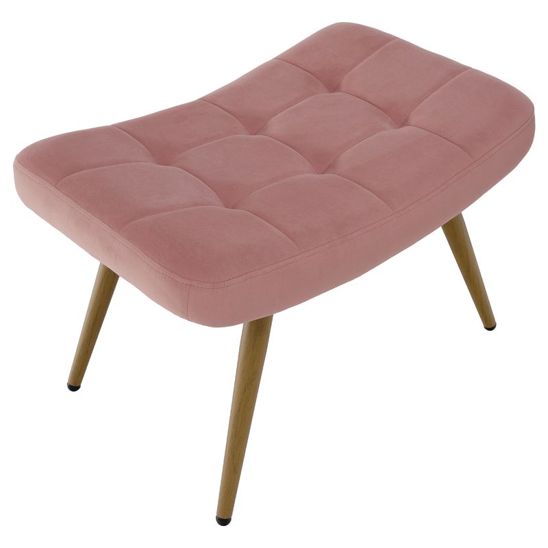 Luxusné kreslo s podnožou, ružová Velvet látka a nohy vo farbe dub