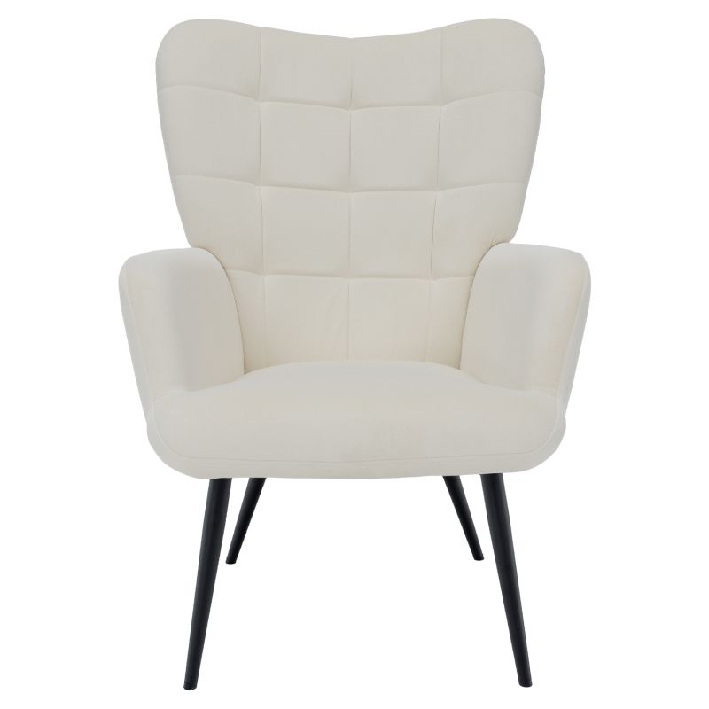 Luxusné kreslo s podnožou, biela Velvet látka a čierne nohy