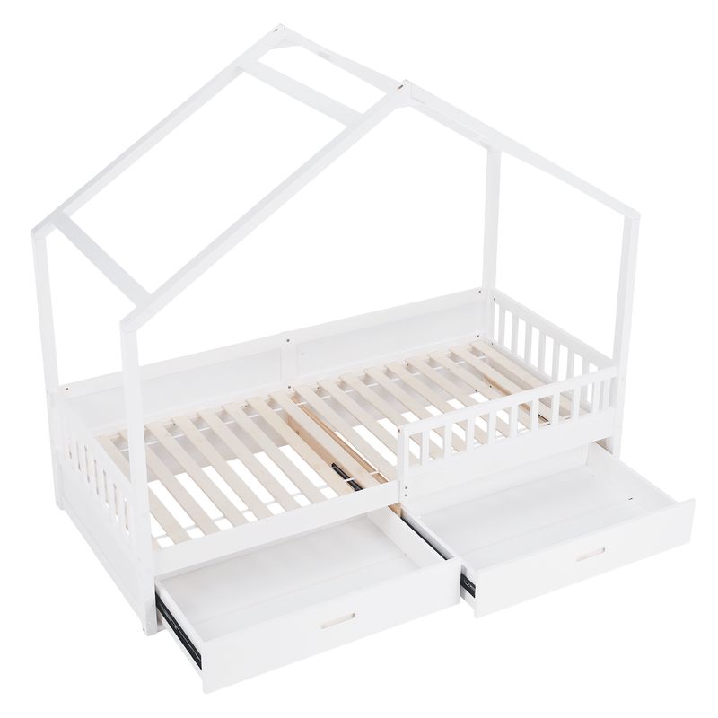 Pohodlná montessori posteľ v tvare domčeka, 90x200, biela, masív