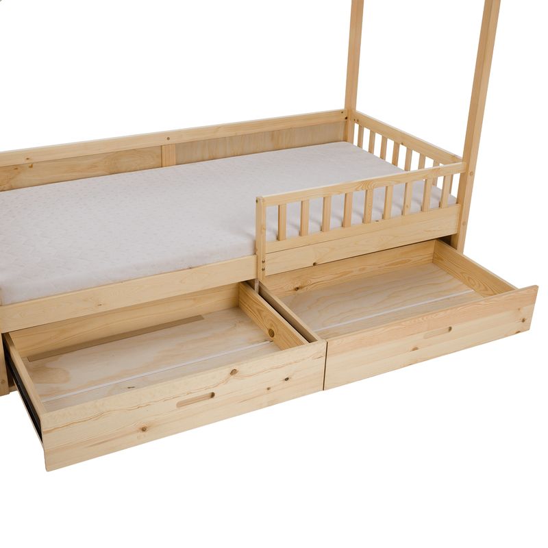 Pohodlná montessori posteľ v tvare domčeka, 90x200, prírodná, masív