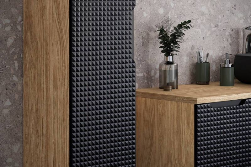 Skrinka do kúpeľne 82-80-2S, dub olejovany-čierna, 2x zásuvka