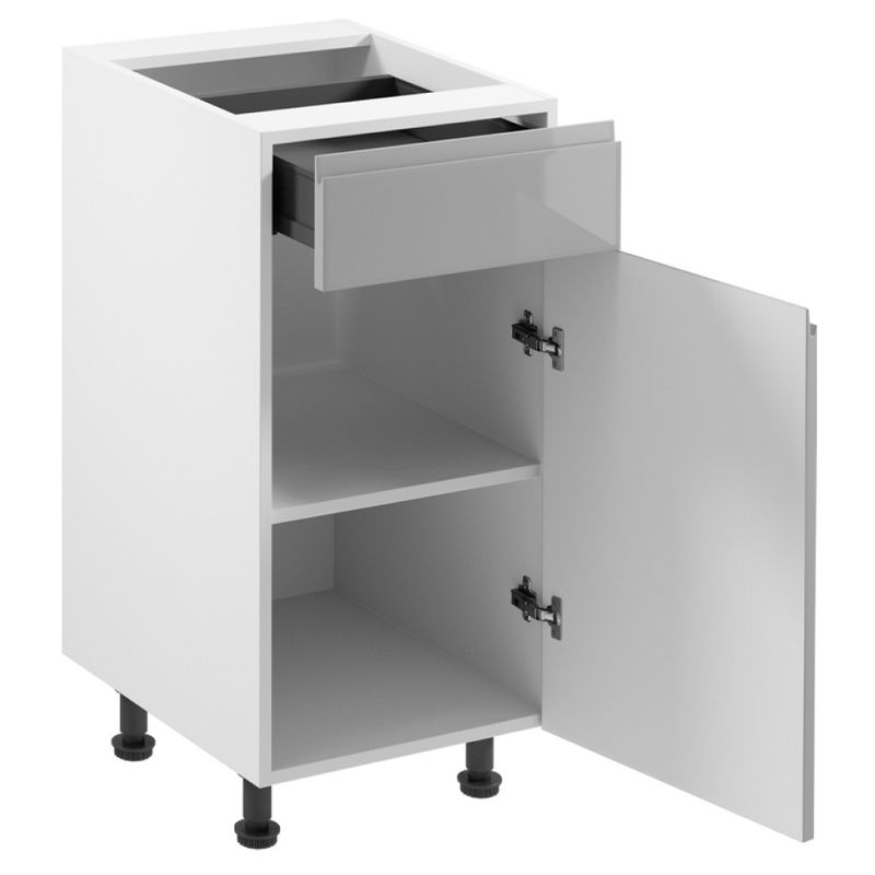 Spodná skrinka, biela-sivý vysoký lesk, D40S1, 1x dvierka so zásuvkou