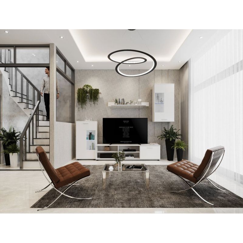 Obývacia stena s LED osvetlením biela, DTD fóliovaná