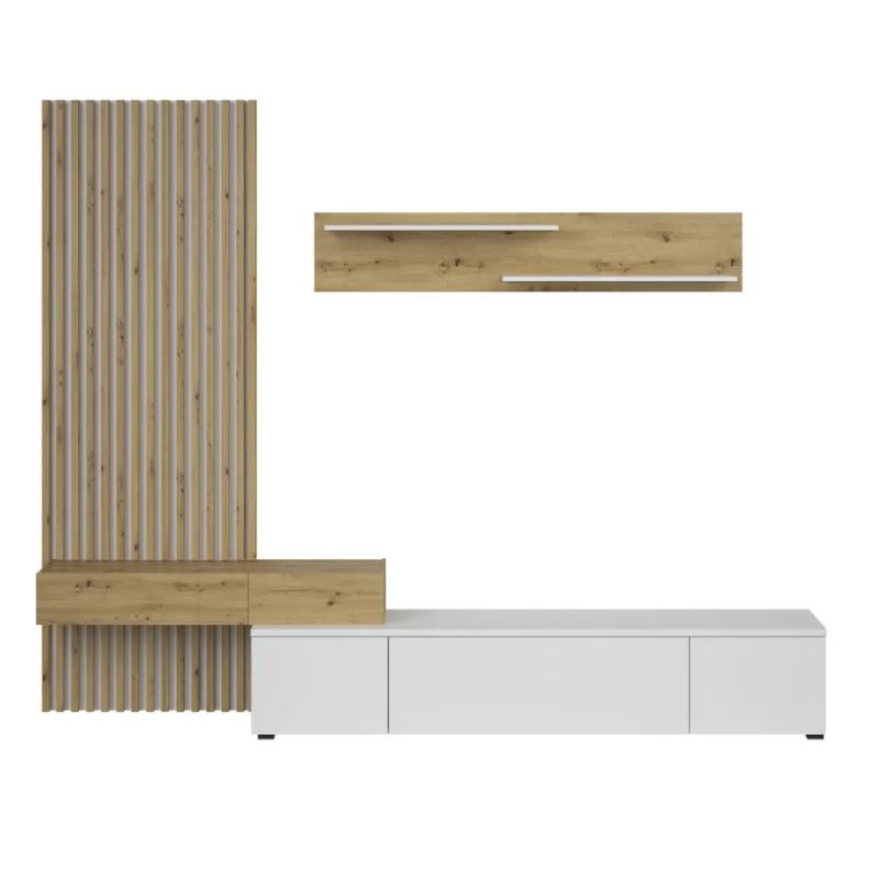 Štýlová obývacia stena, biela-dub artisan