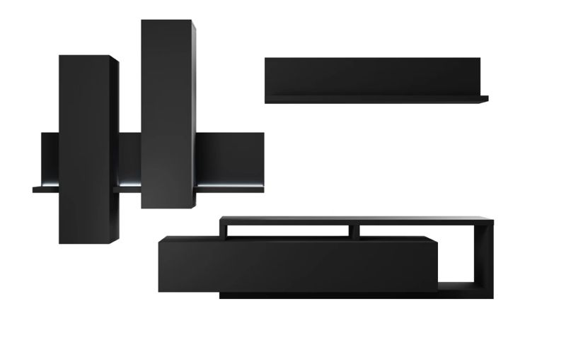 Moderný systém obývacej steny čierny supermat