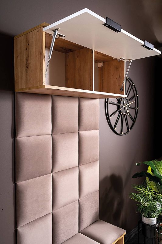 Predsieňová stena s čalúnenými panelmi, dub artisan-biely mat-béžová