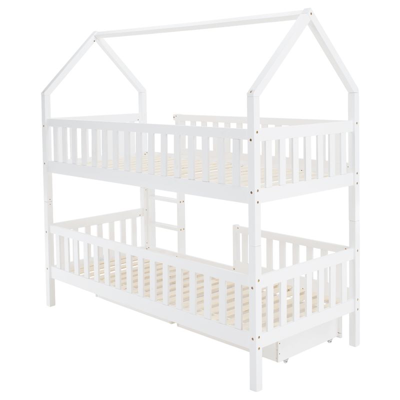 Poschodová posteľ v tvare domčeka bez prístelky, biela