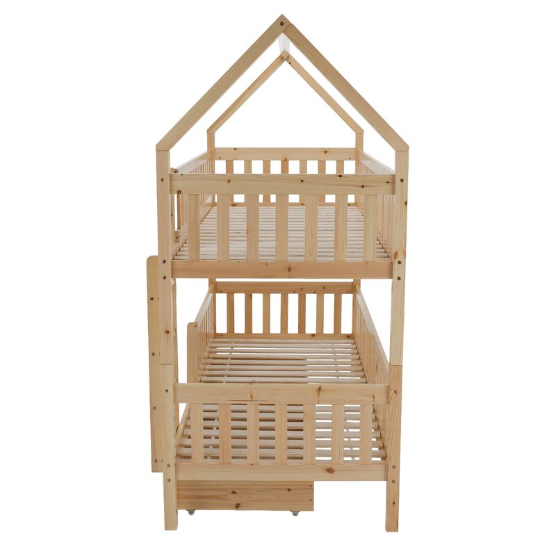 Poschodová posteľ v tvare domčeka bez prístelky, prírodná