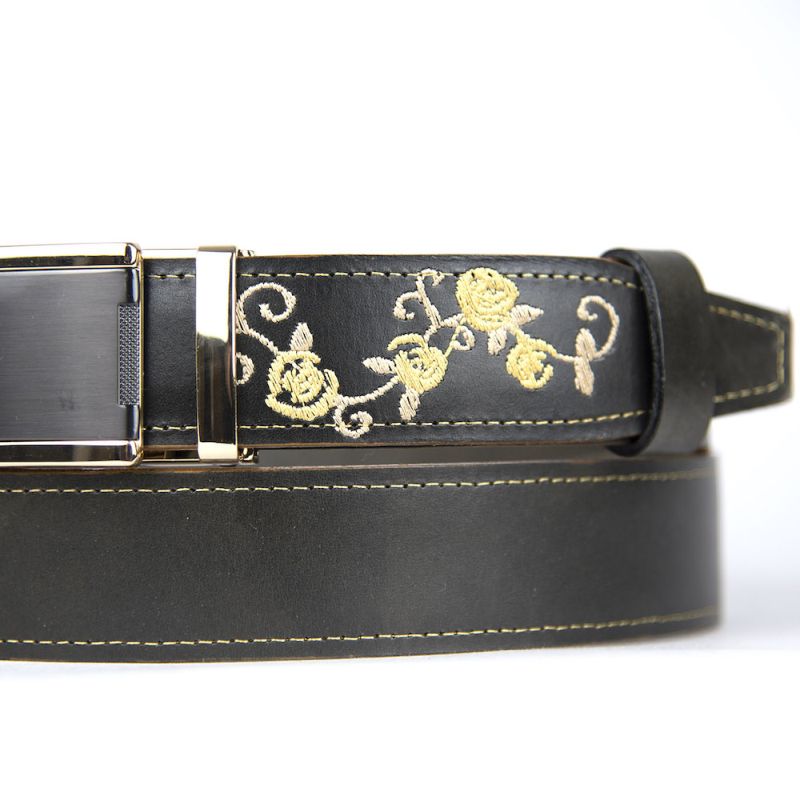 Kožený opasok s výšivkou, automatická pracka, 147cm, Limitovaná edícia 12