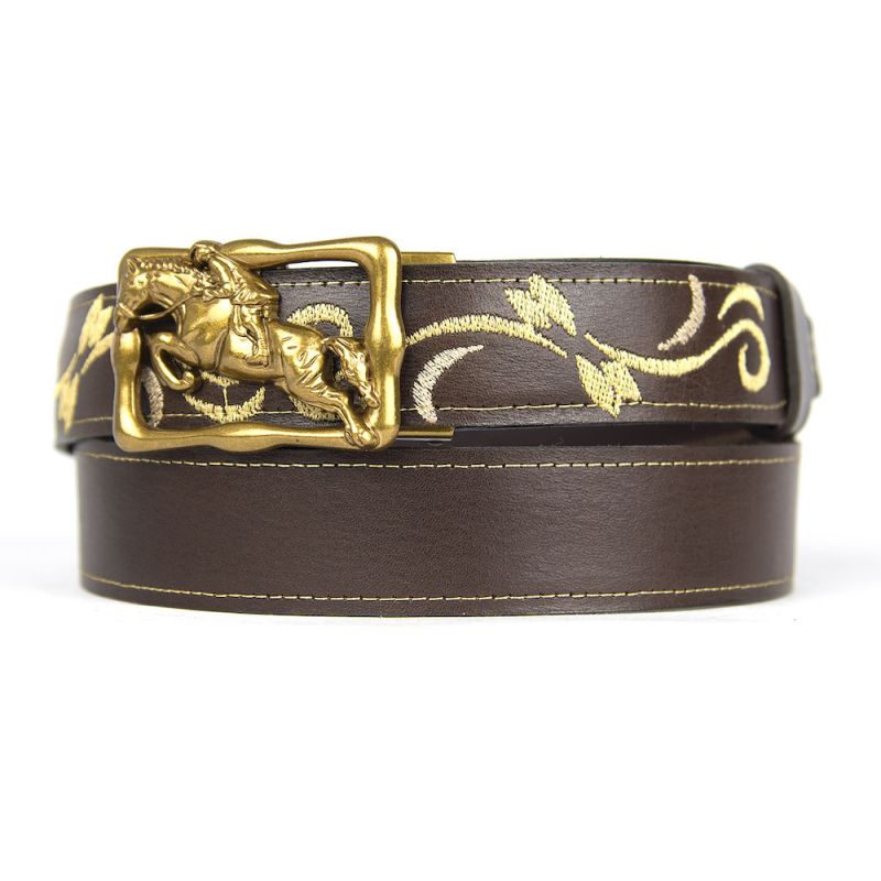 Kožený opasok s výšivkou, automatická pracka, 128cm, Limitovaná edícia 04