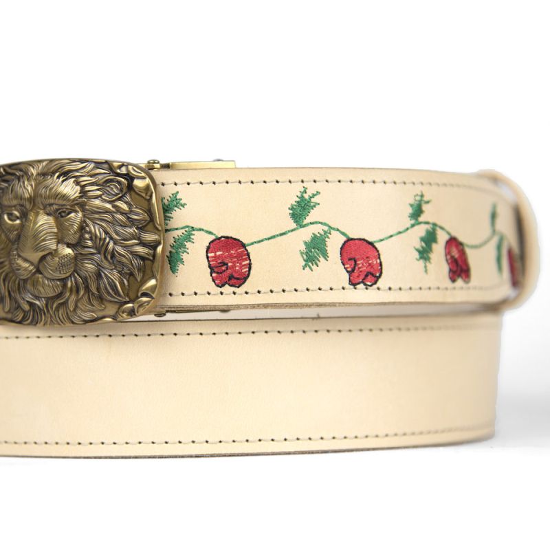 Kožený opasok s výšivkou, automatická pracka, 131cm, Limitovaná edícia 16