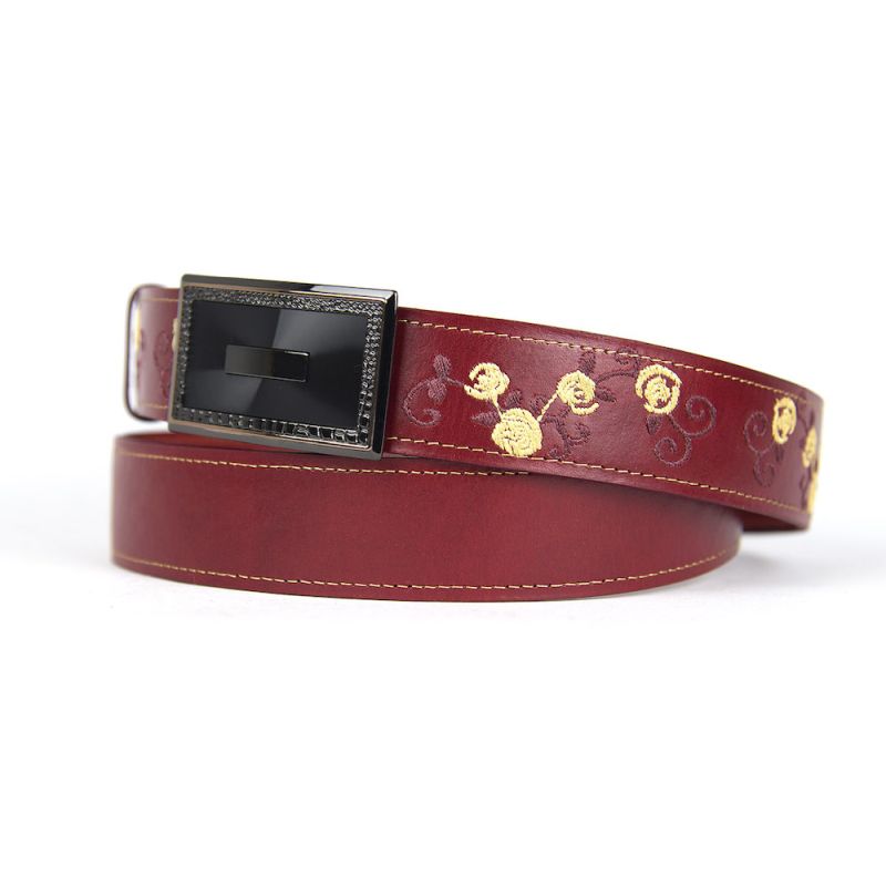 Kožený opasok s výšivkou, pracka s brzdou, 140cm, Limitovaná edícia 01