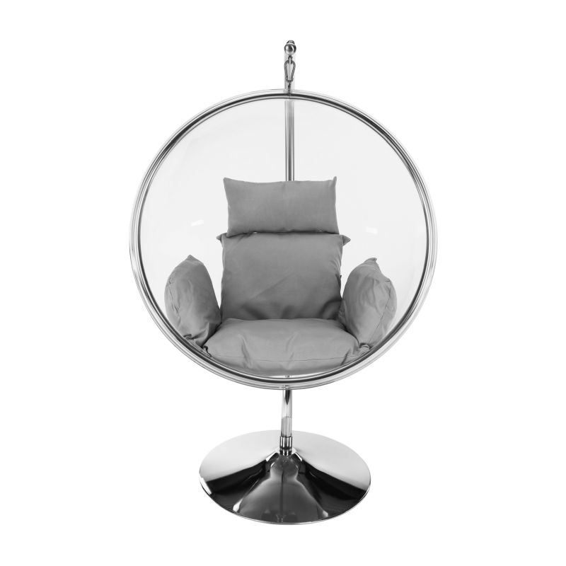 Závesné kreslo so stojanom, transparentná-strieborná-sivá