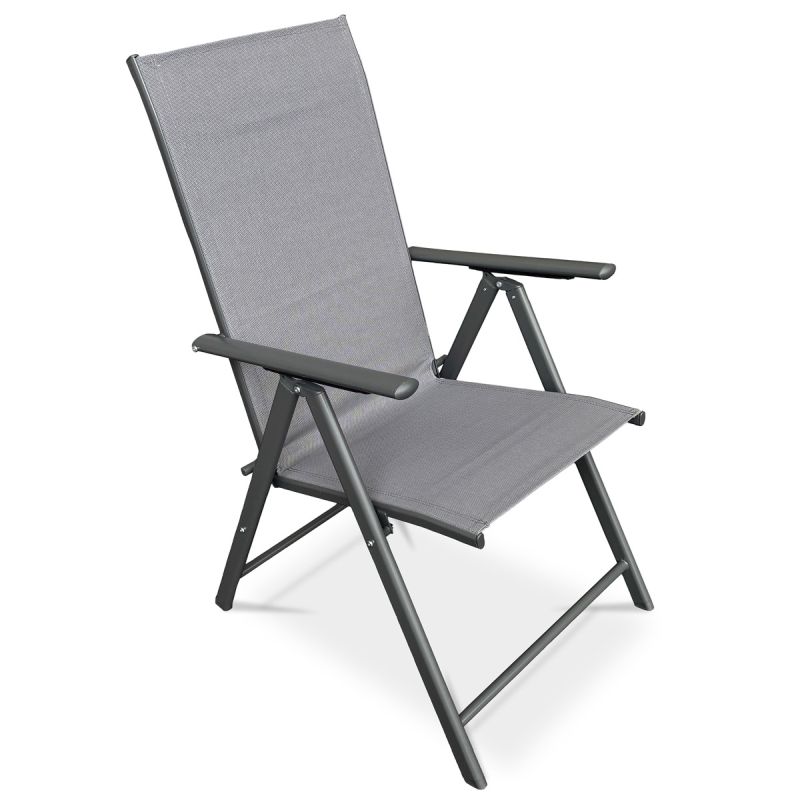 Moderná záhradná stolička v sivej látke s nastaviteľným operadlom