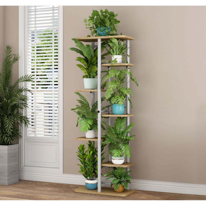 Stojan na kvety, biela-dub sonoma