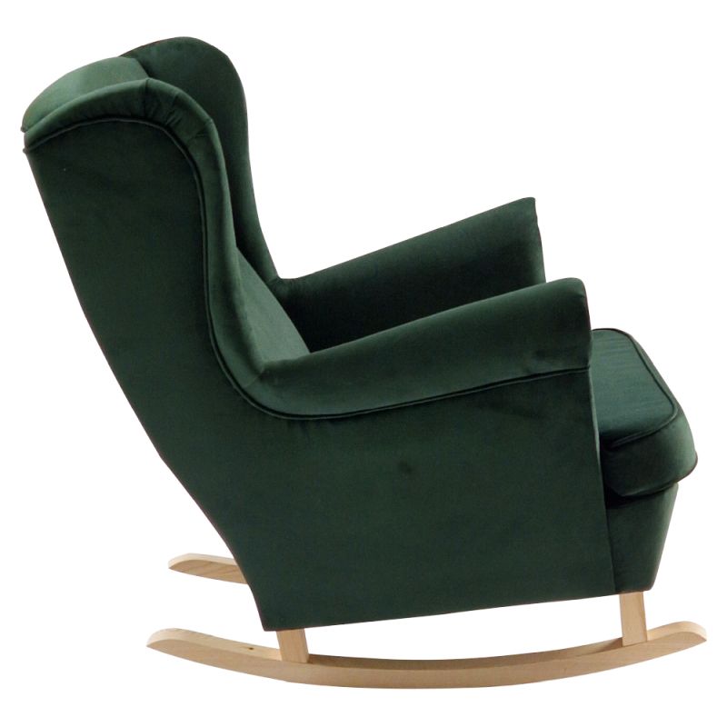 Hojdacie kreslo ušiak, zelené s nohami vo farbe buk