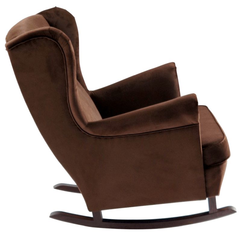 Hojdacie kreslo ušiak, hnedé s nohami vo farbe orech