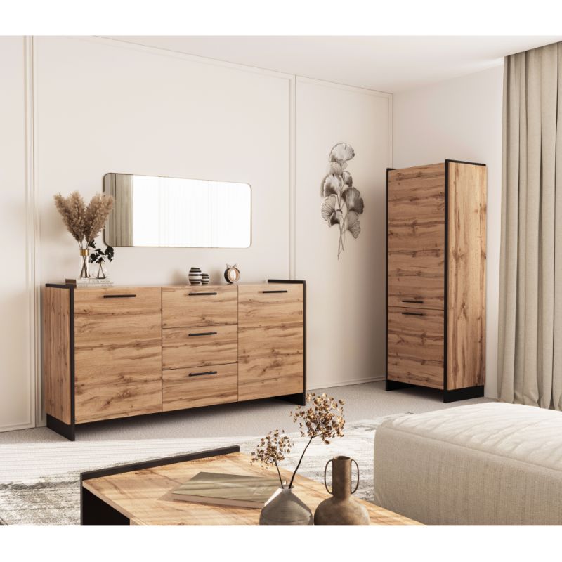 Regál 2D, 2x dvierka, dub wotan-čierna