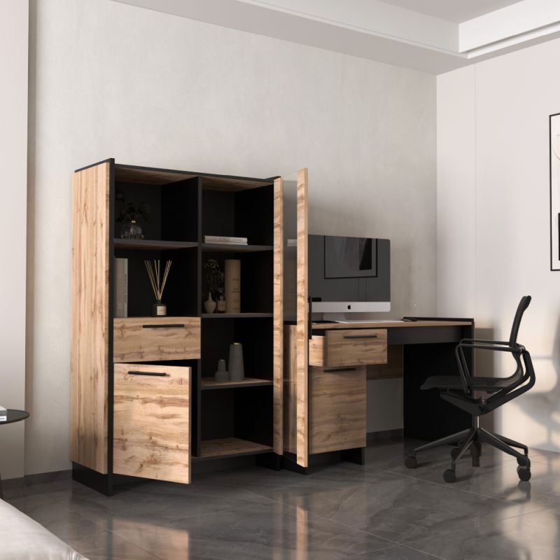 PC stôl 130-1D1S, 1x šuplík a 1x dvierka, dub wotan-čierna