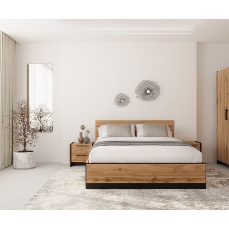 Nočný stolík 2S, 2x šuplík, dub wotan-čierna