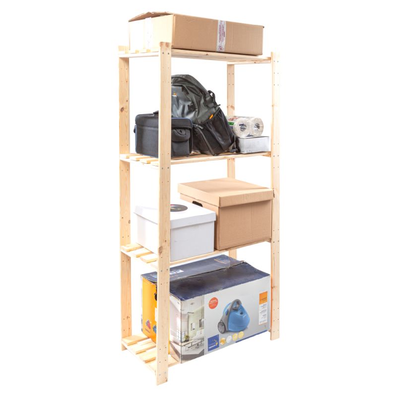 Regál so štyrmi poličkami, prírodná borovica