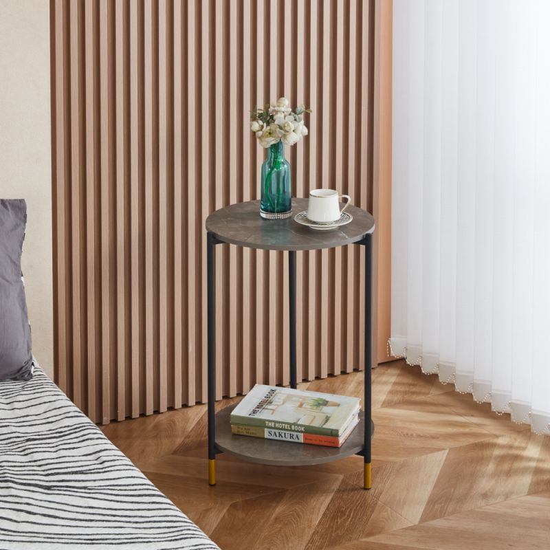 Dizajnový a praktický konferenčný stolík, sivý mramor-čierna