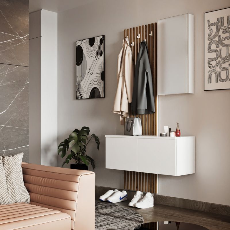 Štýlová predsieňová zostava, biela-dub artisan