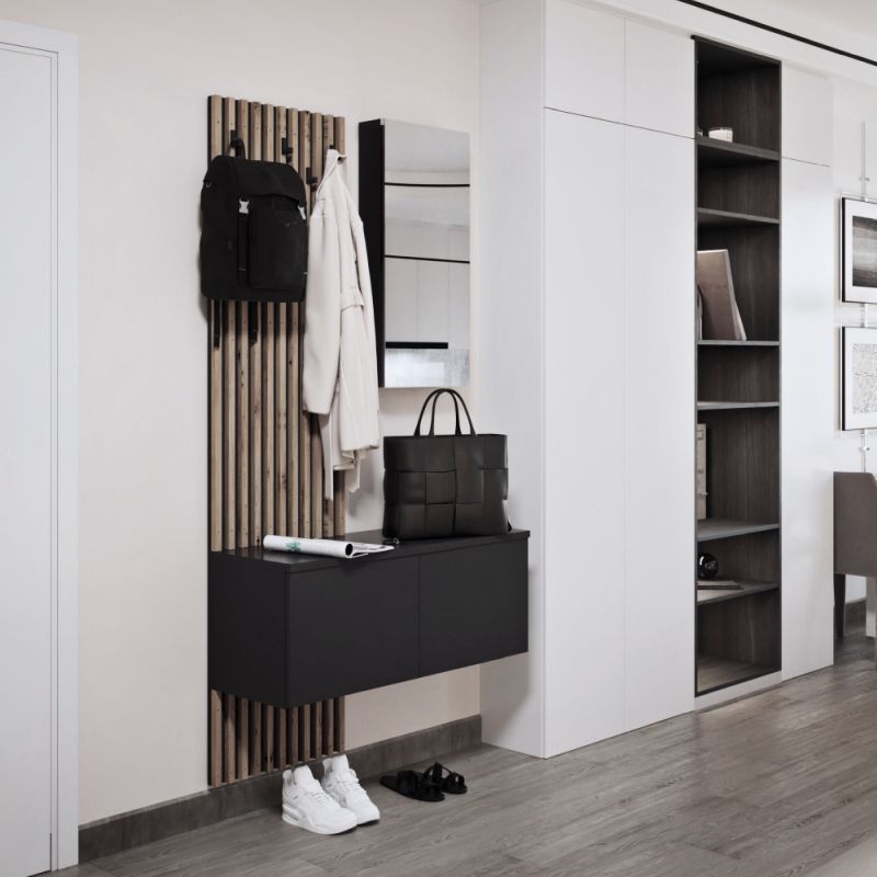 Štýlová predsieňová zostava, čierna-dub artisan