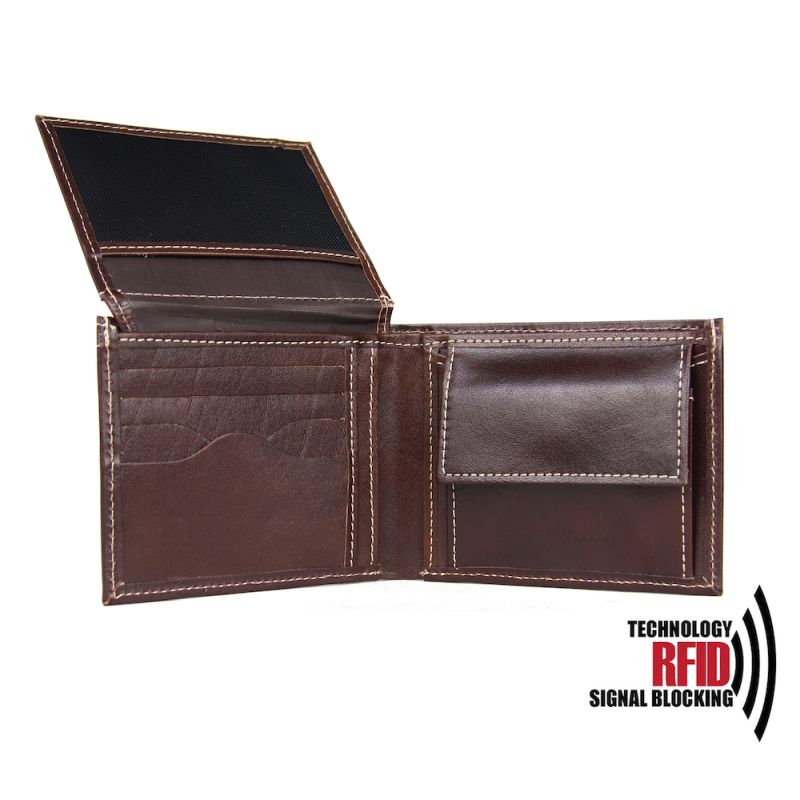 Ochranná RFID kožená peňaženka z pravej kože v tmavo hnedej farbe