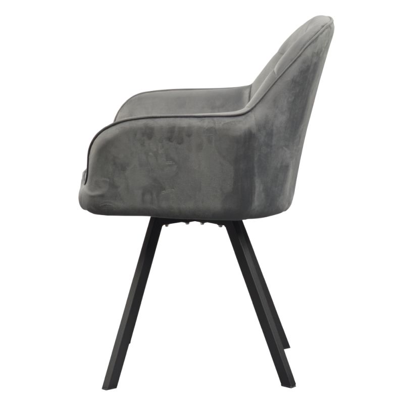 Pohodlné otočné prešívané jedálenské kreslo, tmavosivá Velvet látka