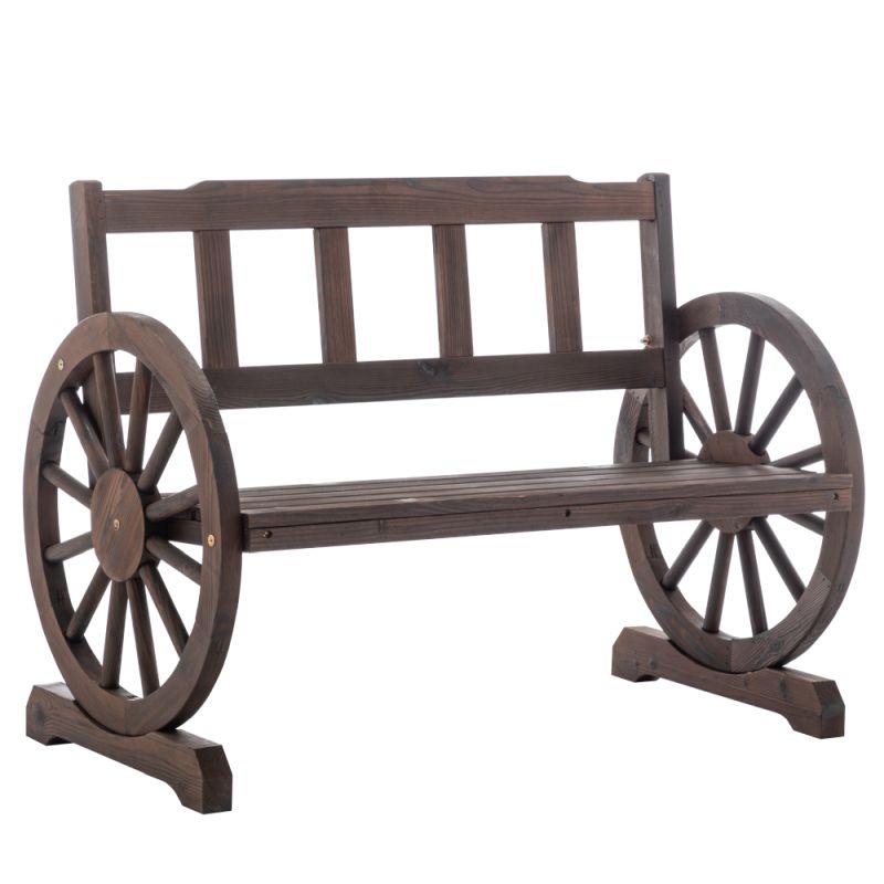 Záhradná drevená lavička s opierkami v tvare kolesa 104 cm, hnedá