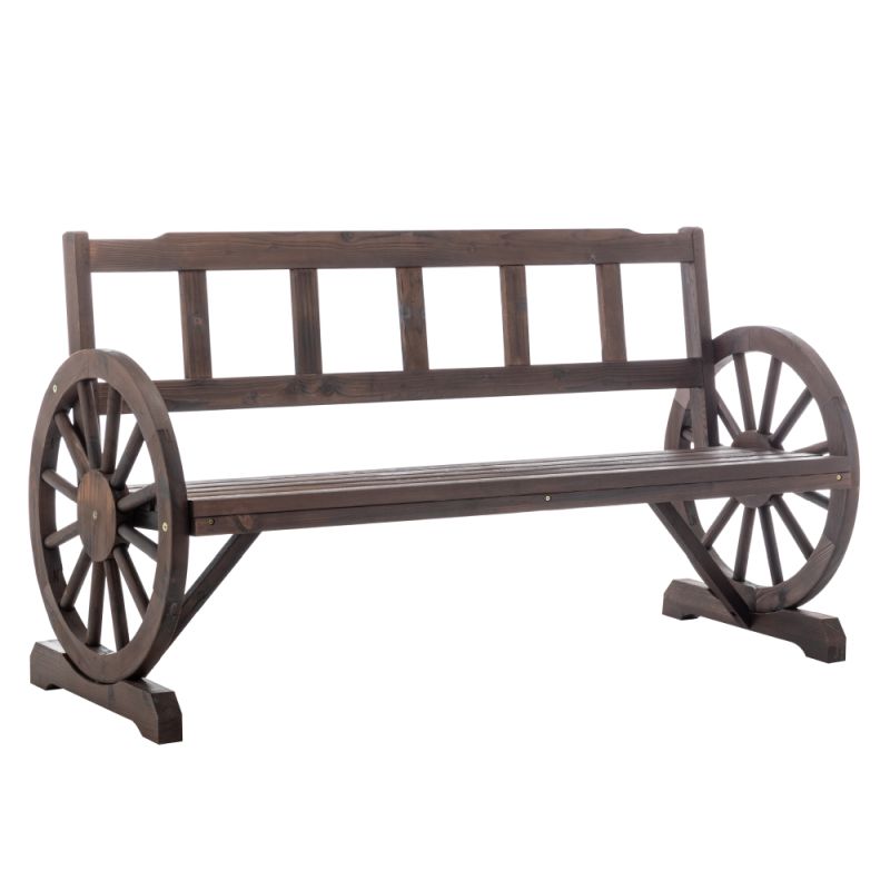 Záhradná drevená lavička s opierkami v tvare kolesa 142 cm, hnedá