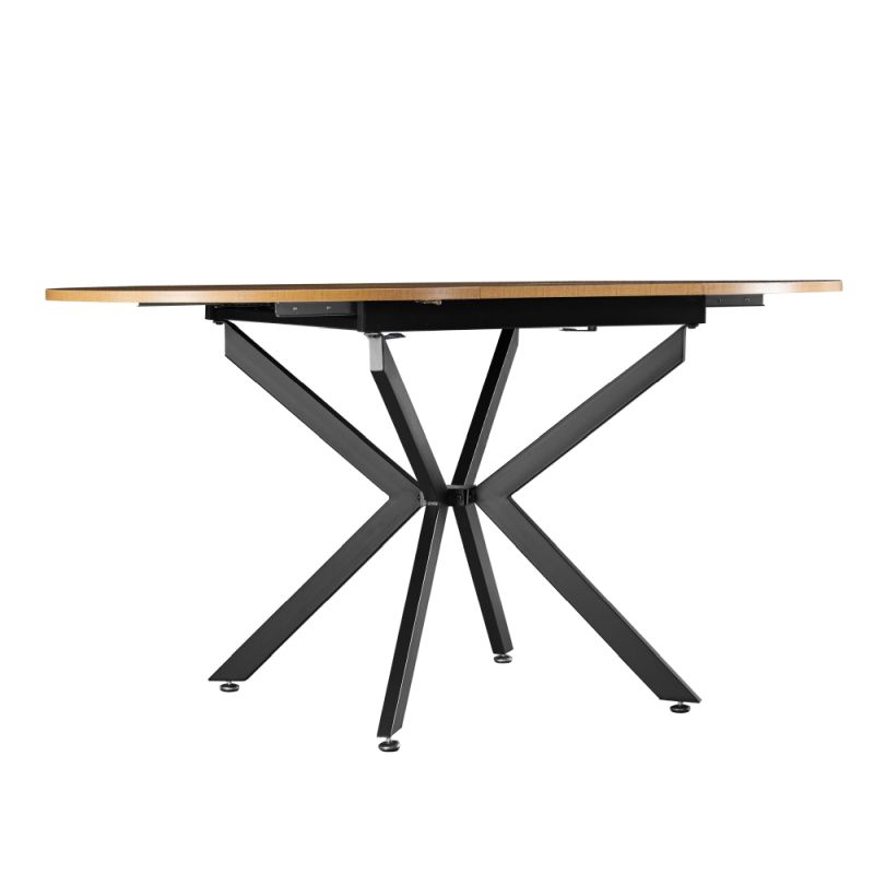 Okrúhly jedálenský rozkladací stôl, dub svetlý-čierna, 100-140 cm