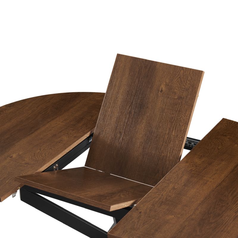 Okrúhly jedálenský rozkladací stôl, dub tmavý-čierna, 100-140 cm