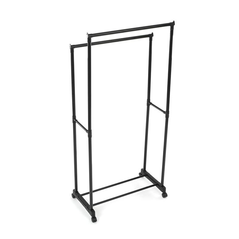 Stojan na šaty čierny, dvojramenný s odkladačom na topánky