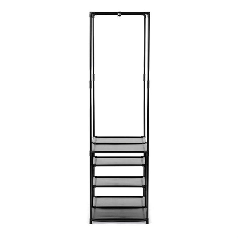 Stojan na šaty čierny, dvojramenný s policami