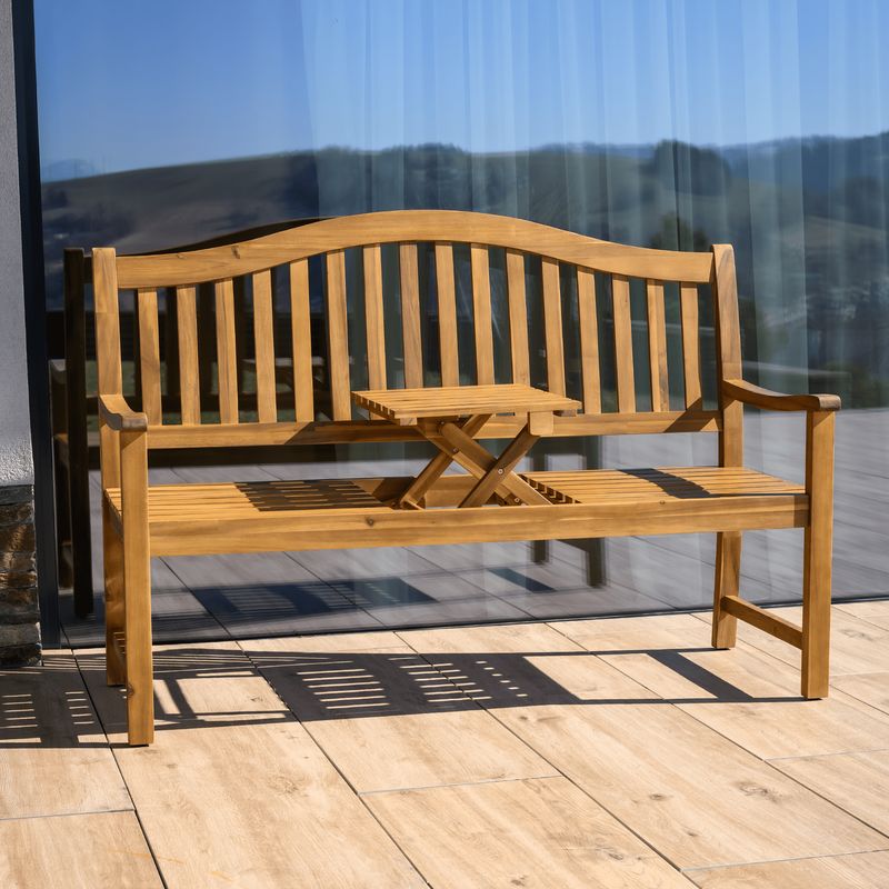 Záhradná lavička s výsuvným stolíkom, akáciové drevo