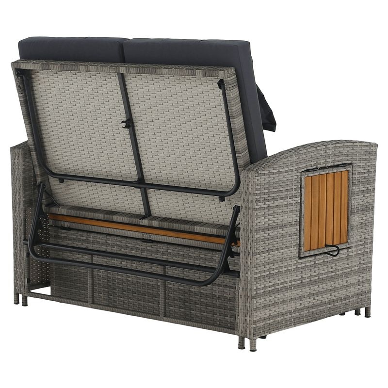 Záhradná ratanová pohovka s úložným priestorom, sivá-prírodná