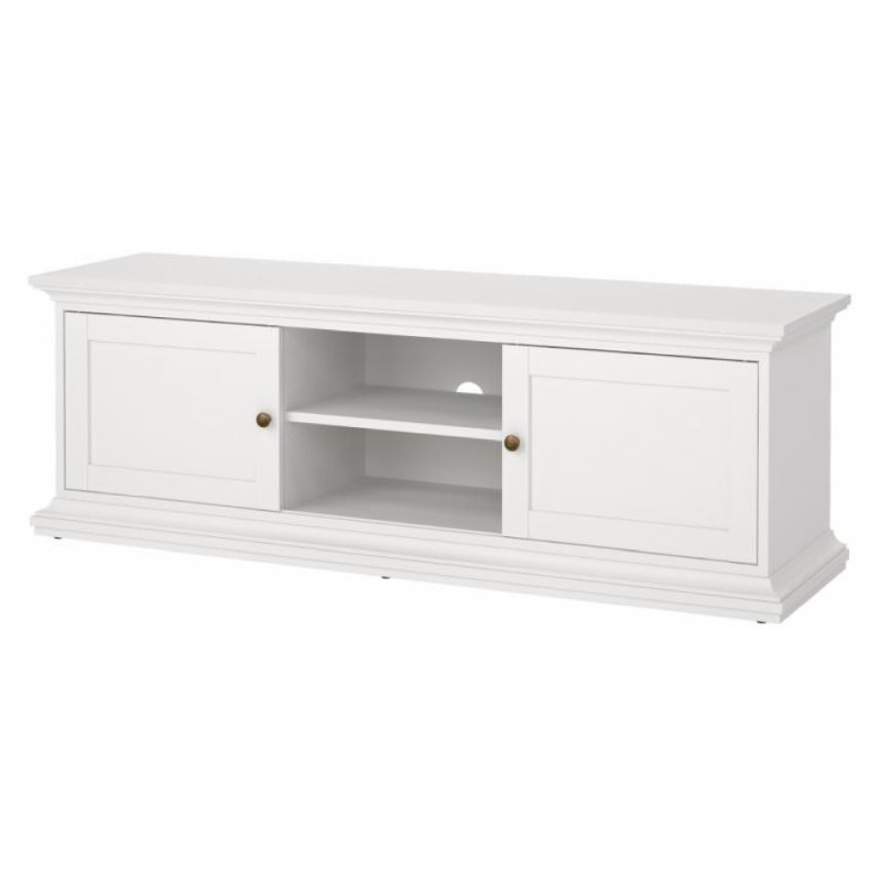 Nadčasový TV stolík biely, 2x skrinka a otvorený priestor