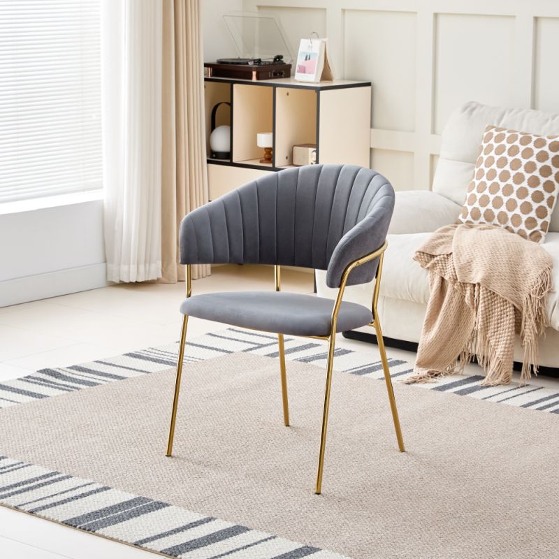 Dizajnové jedálenské kreslo, sivohnedá Velvet látka/gold chróm zlatý