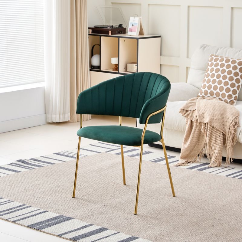 Dizajnové jedálenské kreslo, tmavozelená Velvet látka/gold chróm zlatý
