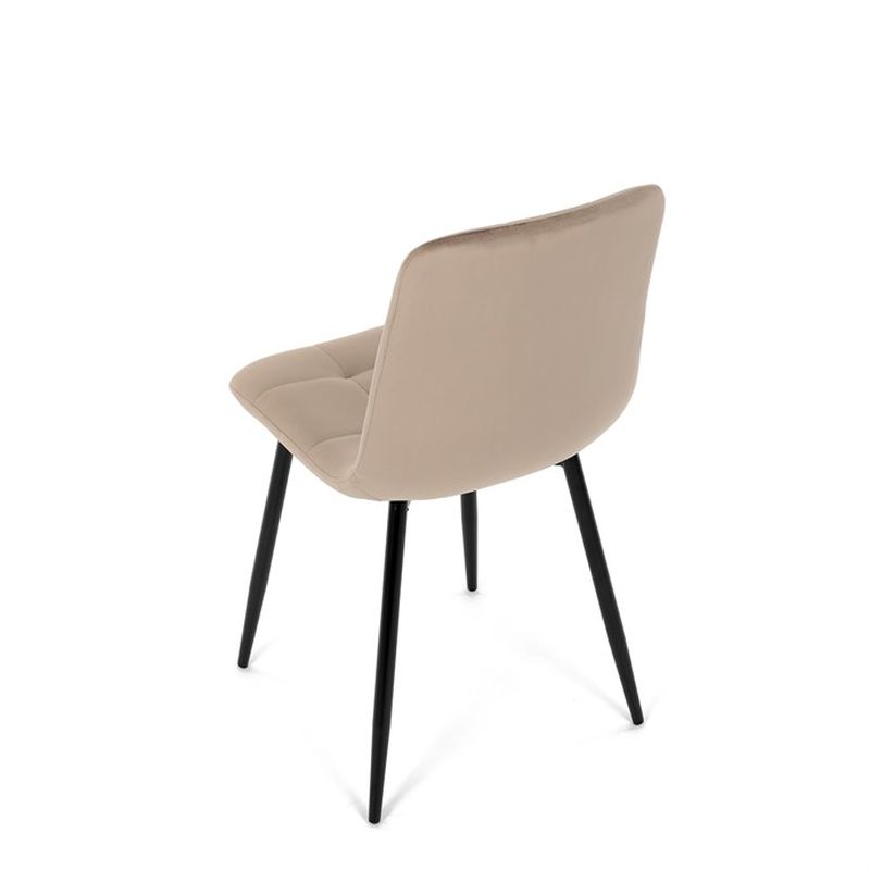 Jedálenská minimalistická stolička v industriálnom štýle, krémová zamatová látka