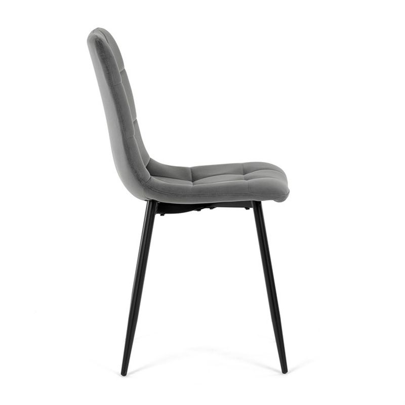 Jedálenská minimalistická stolička v industriálnom štýle, sivá zamatová látka