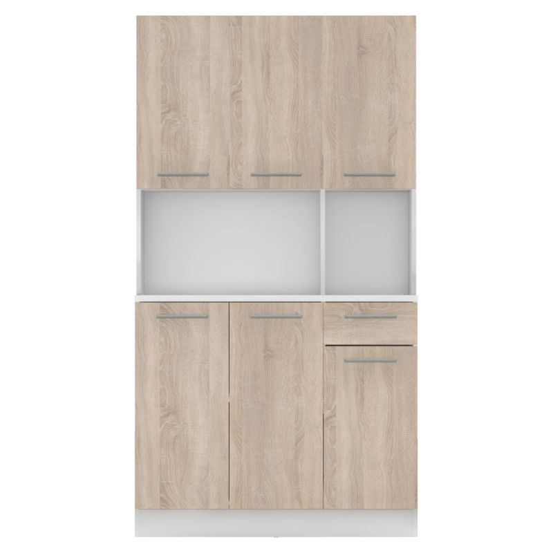 Šesťdverový kredenec, biela-dub sonoma