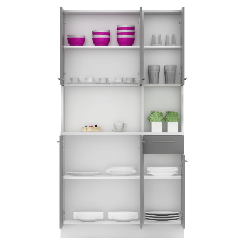 Šesťdverový kredenec, biela-grafit